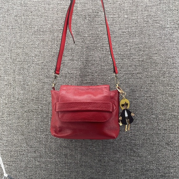Halston‎ Heritage Crossbody Small Two Tone Red Pleather Vegan - Picture 1 of 12